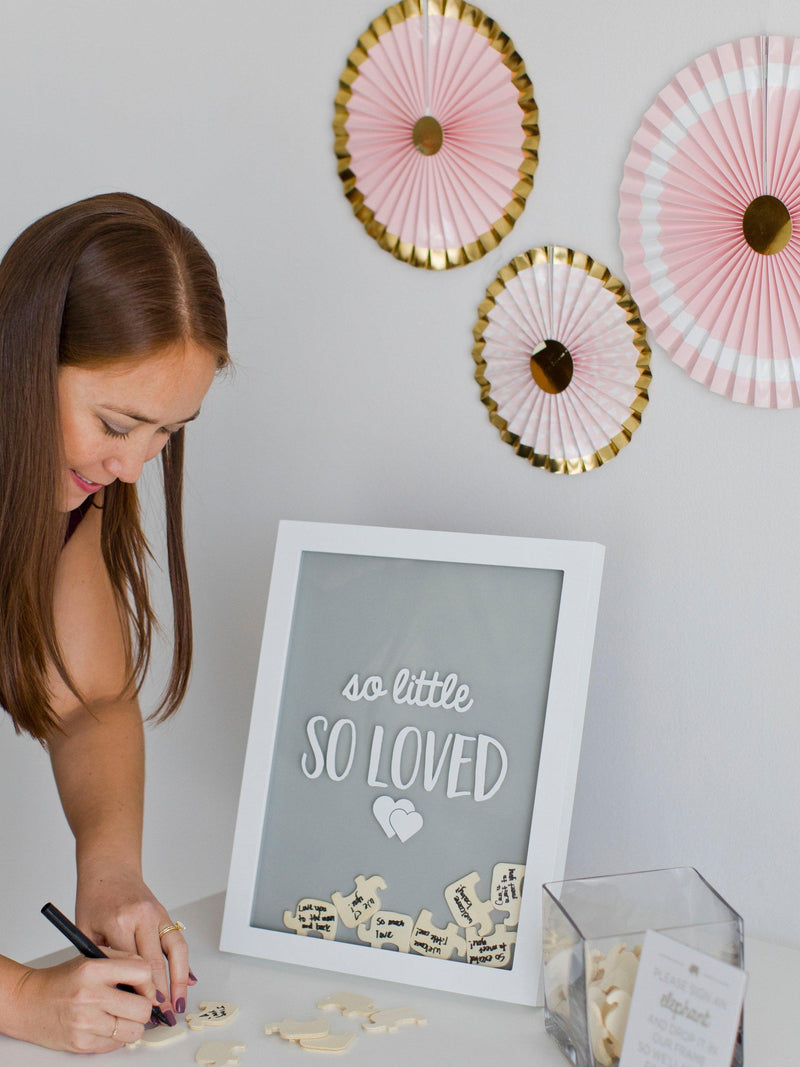 Pearhead elephant frame baby shower alternative with wooden pieces (British brand)