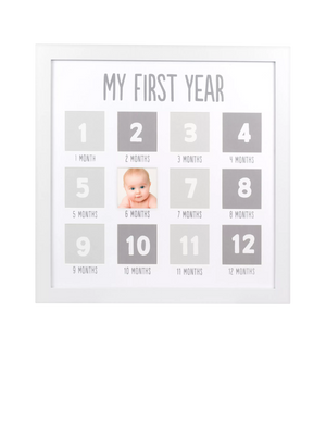 Wooden First Year Baby Picture Frame with 12 Photo Spaces