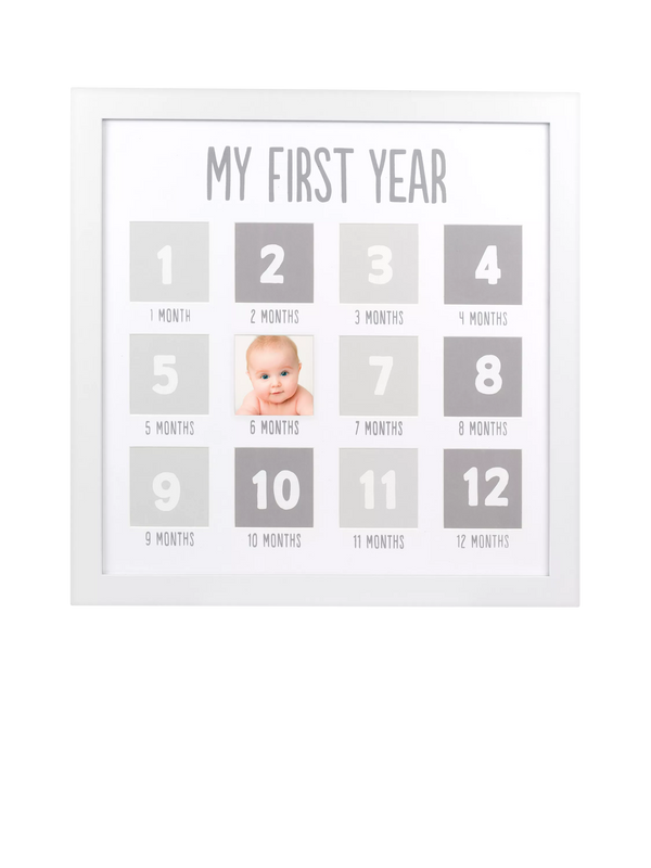 Wooden First Year Baby Picture Frame with 12 Photo Spaces