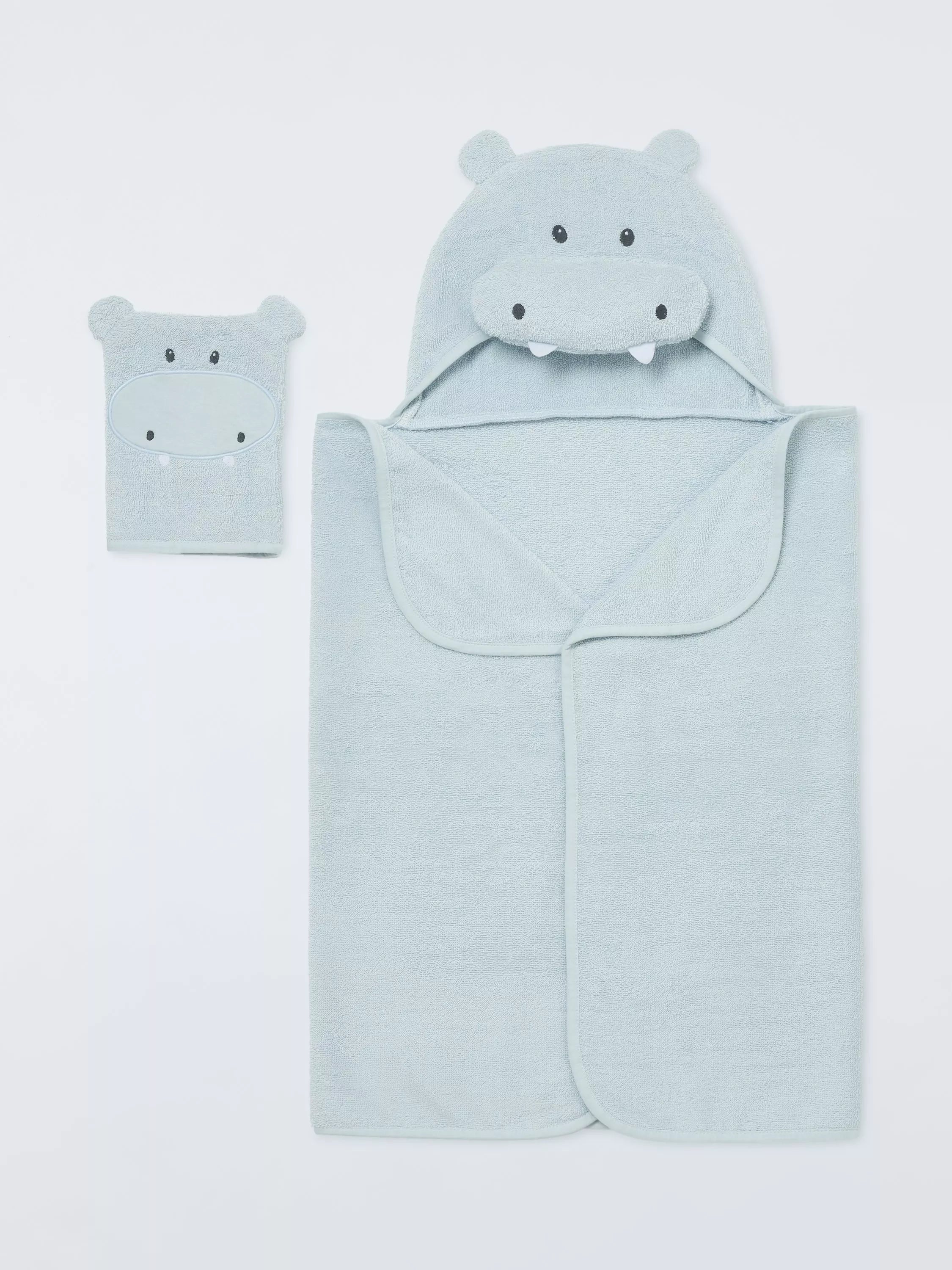 John Lewis Baby Hippo Hooded Towel & Mitt Set - McGrocer