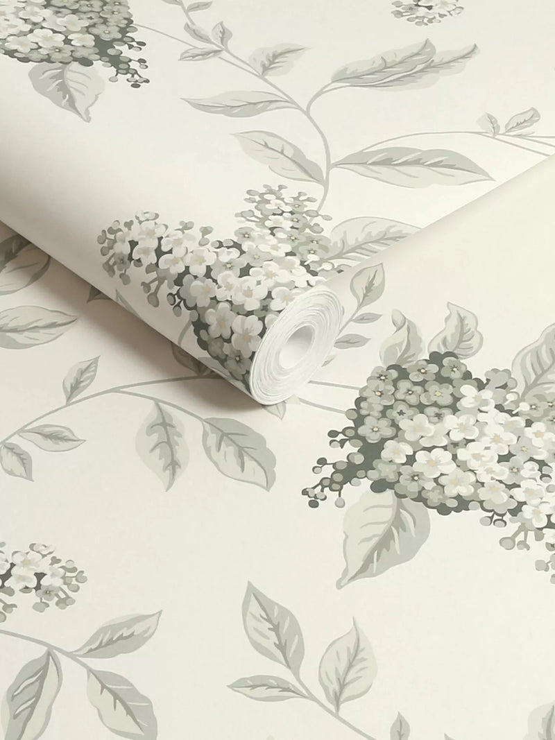 Laura Ashley fern pattern wallpaper with lilac flowers, UK version
