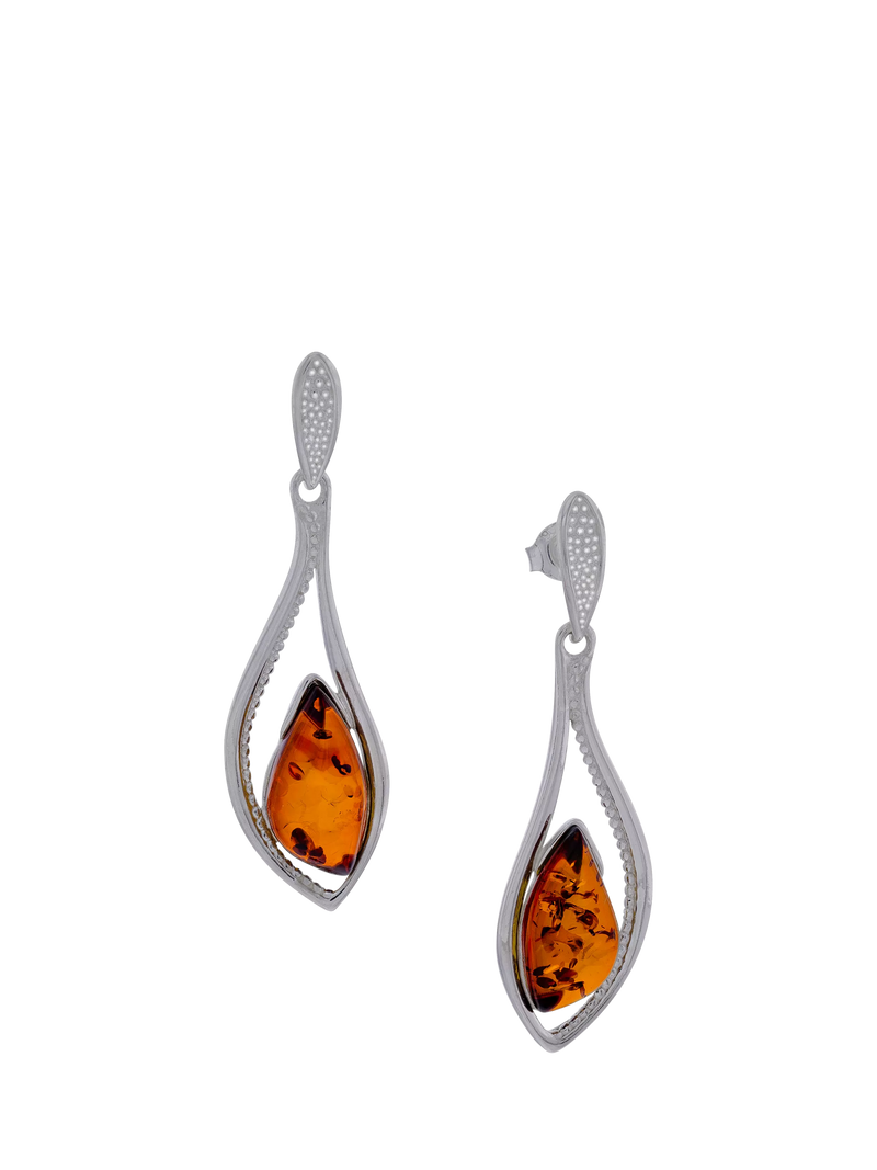 Be-Jewelled Baltic amber drop earrings marquise cut silver, UK version