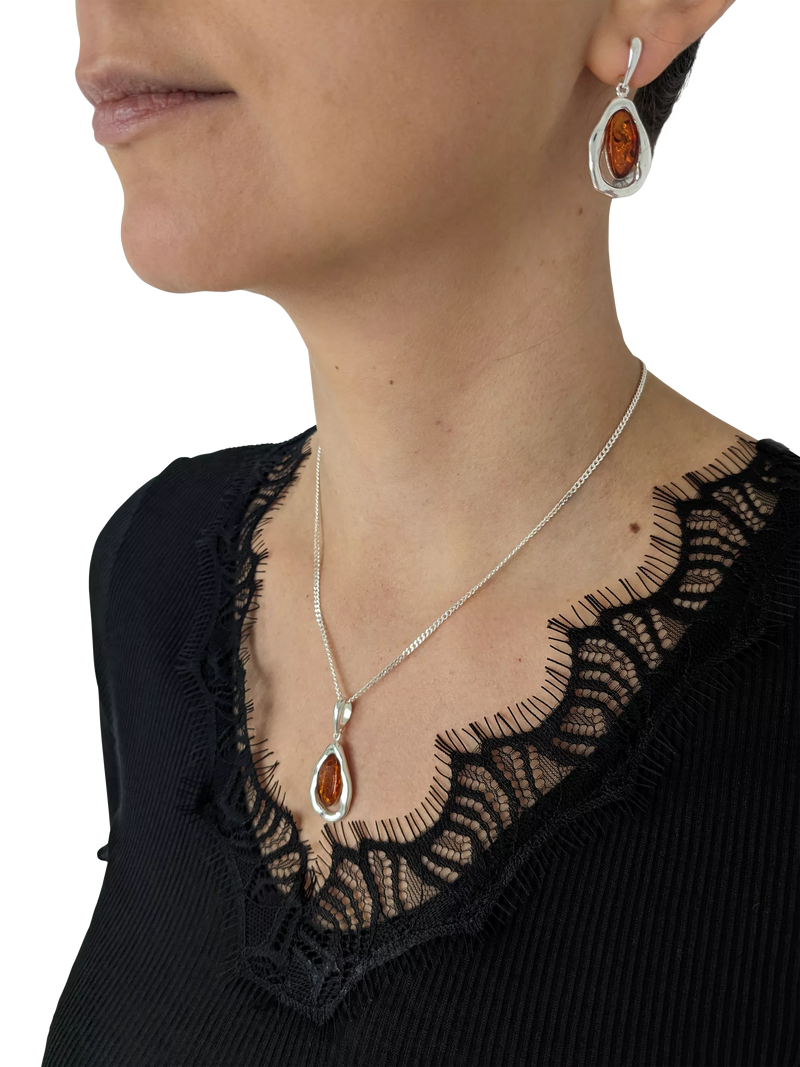 Be-Jewelled Baltic Amber Scandi drop earrings, silver (British brand)