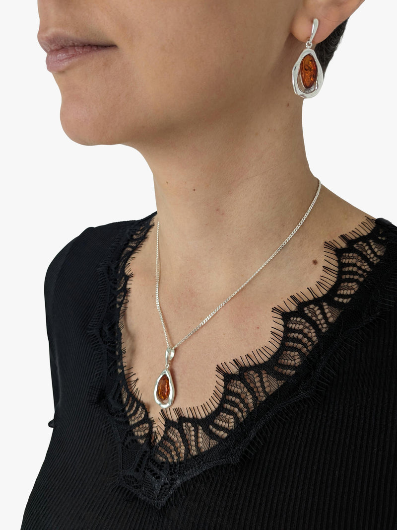 Be-Jewelled Baltic Amber Scandi drop earrings, silver (British brand)