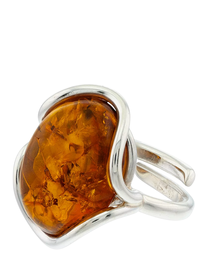 Be-Jewelled Baltic Amber oval ring in sterling silver - British product