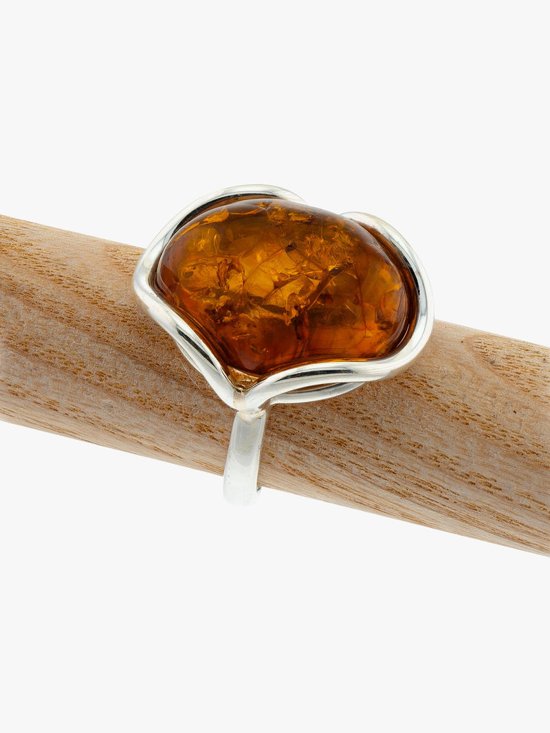 Be-Jewelled Baltic Amber oval ring in sterling silver - British product