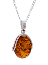 John Lewis Be-Jewelled Baltic Amber Pendant Necklace Silver/Cognac- Buy online at McGrocer