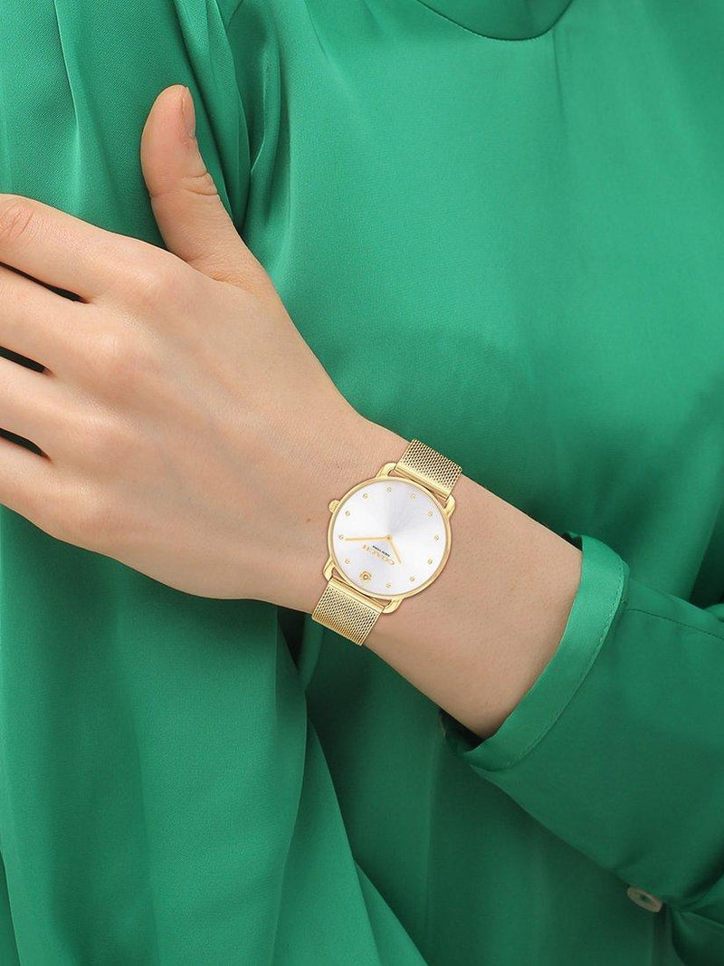 Coach Elliot women's watch white dial gold mesh bracelet, UK version