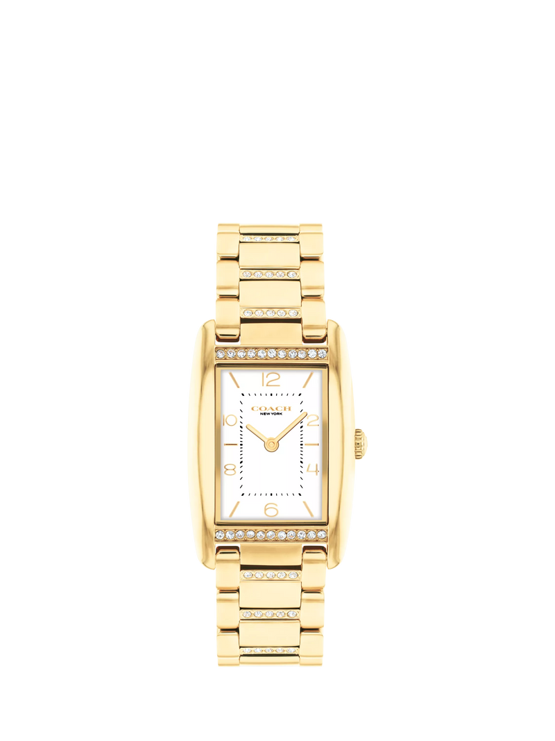 Coach Reese rechteckige Kristalluhr mit goldenem Armband (britische Marke)