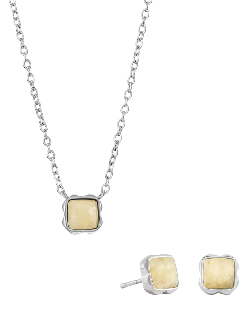 COEUR DE LION Citrin-Anhänger-Halskette und Ohrstecker-Set, Silberton