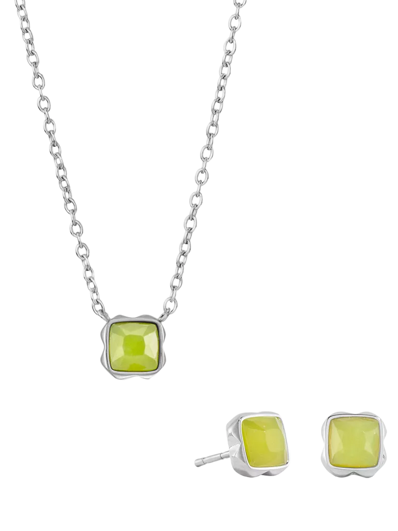COEUR DE LION Citrin-Anhänger-Halskette und Ohrstecker-Set, Silberton
