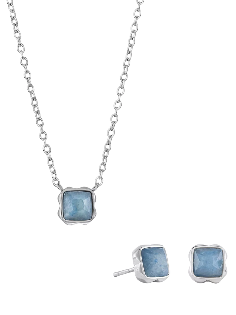 COEUR DE LION Citrin-Anhänger-Halskette und Ohrstecker-Set, Silberton