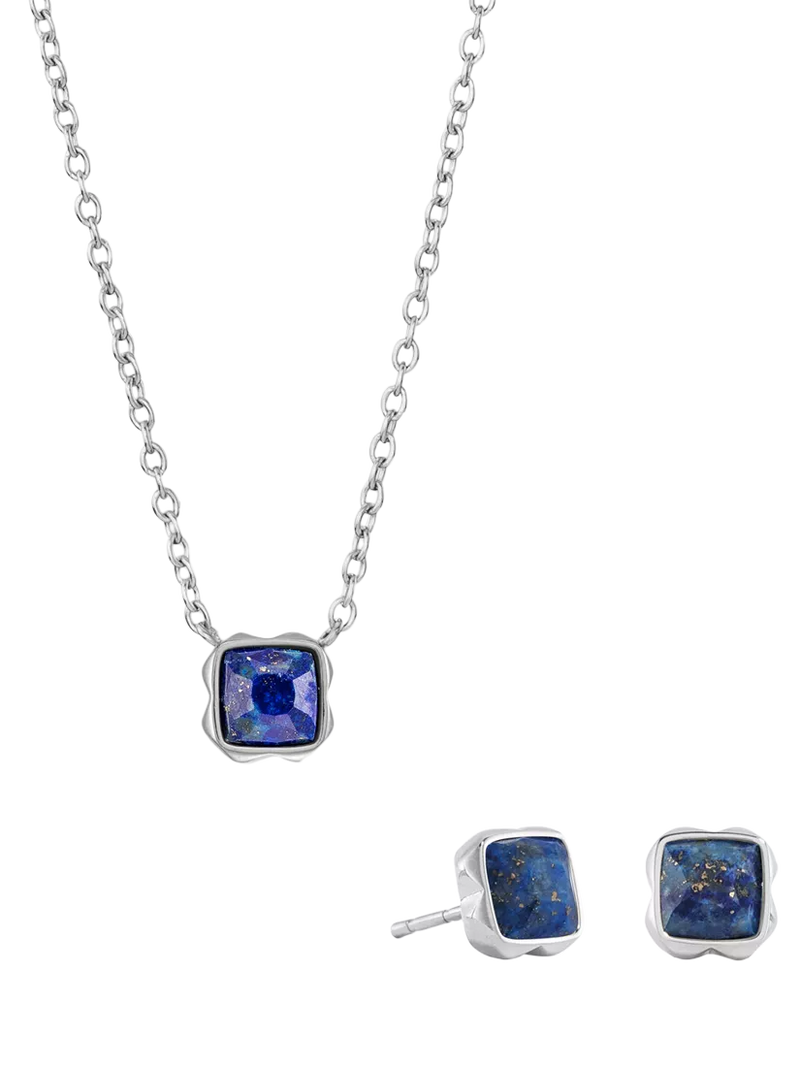 COEUR DE LION Citrin-Anhänger-Halskette und Ohrstecker-Set, Silberton