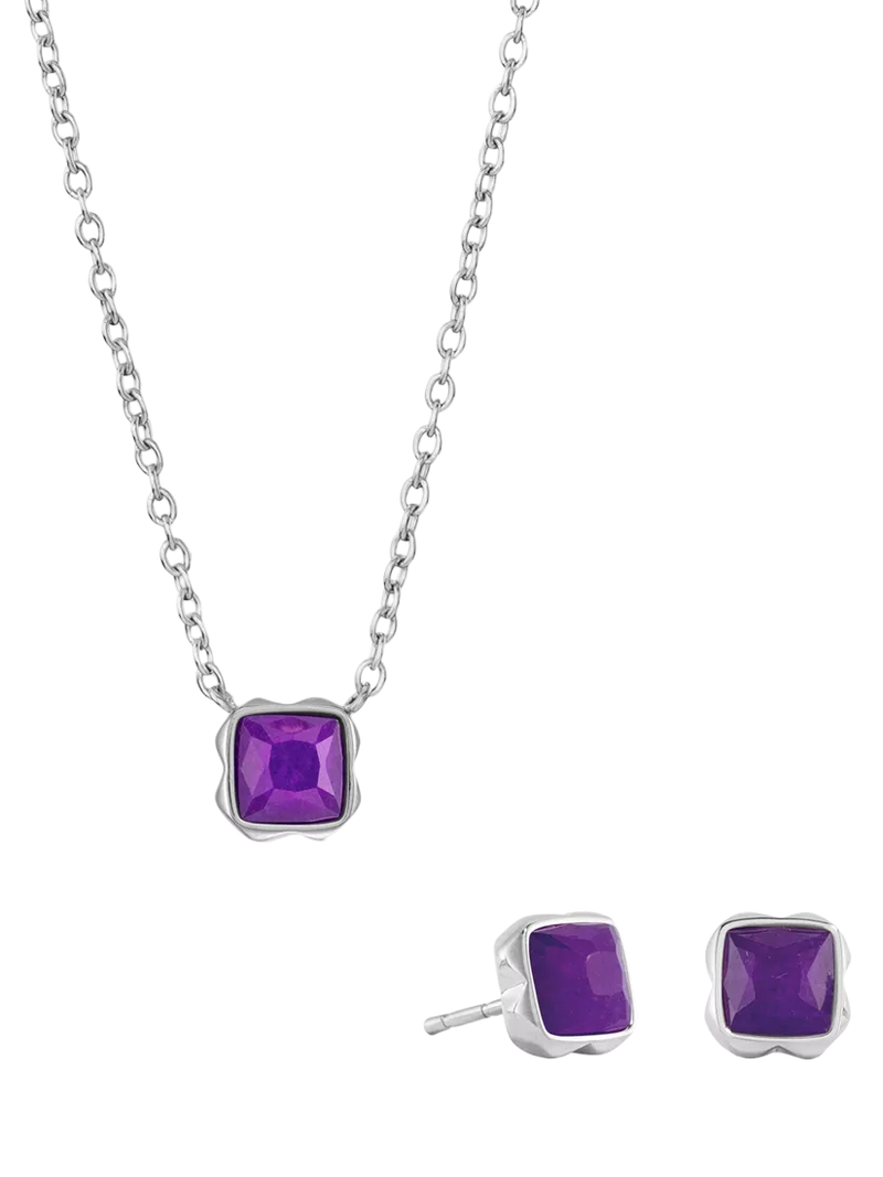 COEUR DE LION Citrin-Anhänger-Halskette und Ohrstecker-Set, Silberton