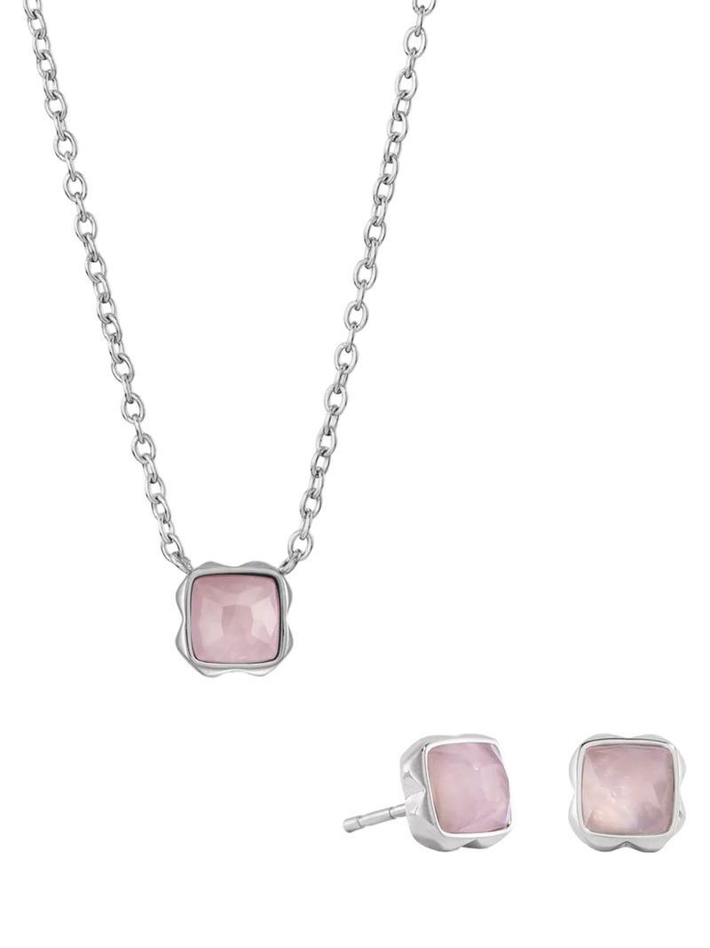 COEUR DE LION Citrin-Anhänger-Halskette und Ohrstecker-Set, Silberton