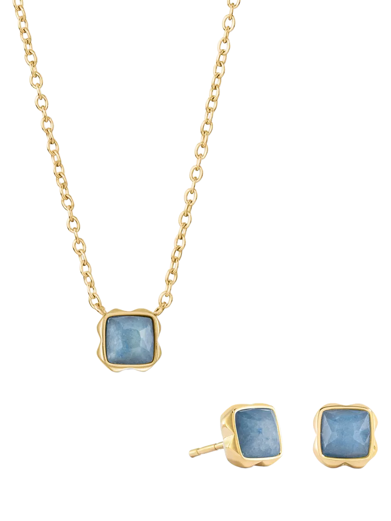 COEUR DE LION Semi-Precious Stone Pendant Necklace and Stud Earring Set, Gold