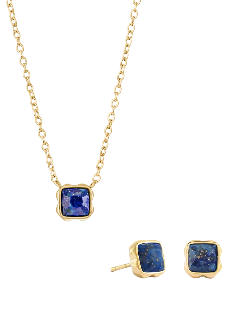 COEUR DE LION Semi-Precious Stone Pendant Necklace and Stud Earring Set, Gold