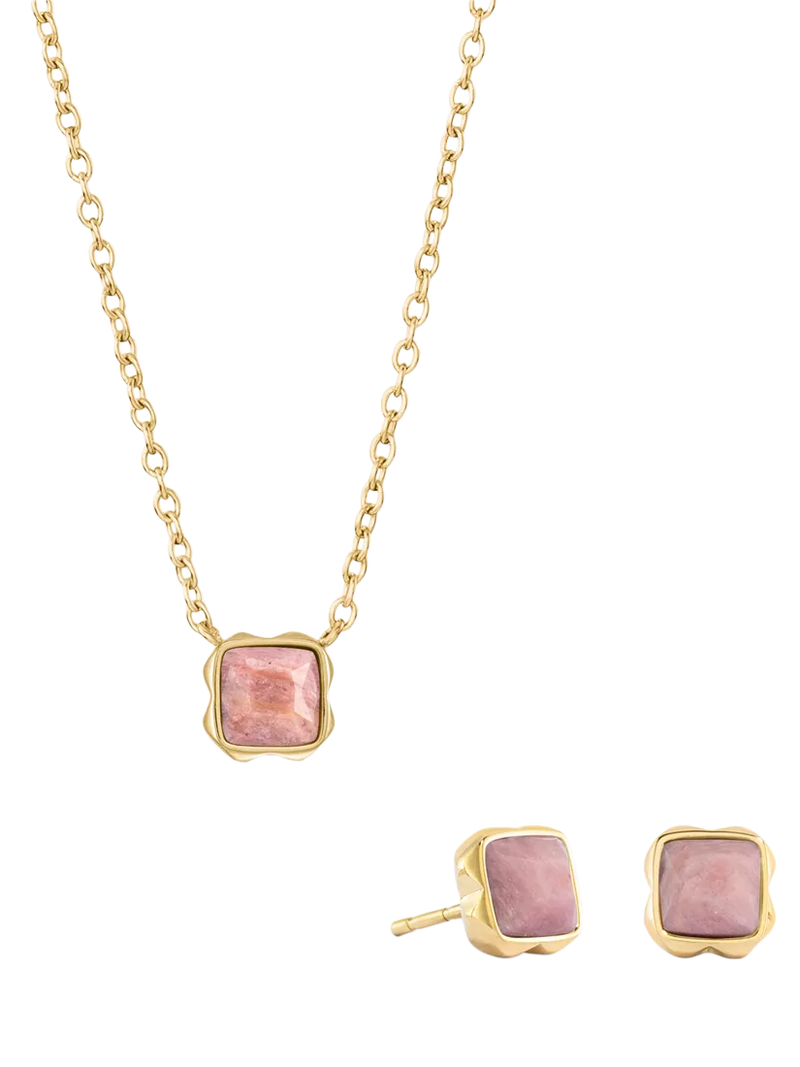 COEUR DE LION Semi-Precious Stone Pendant Necklace and Stud Earring Set, Gold