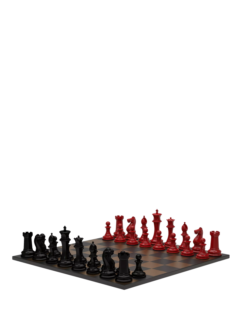 Skyline Chess wooden chess set Red/Black 34 pieces (British brand)