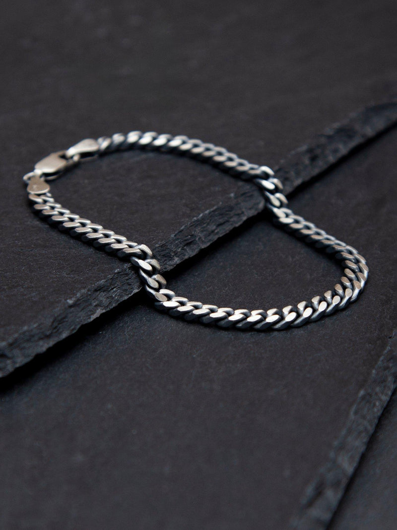 Hoxton London oxidised brushed curb bracelet silver 20cm, UK version