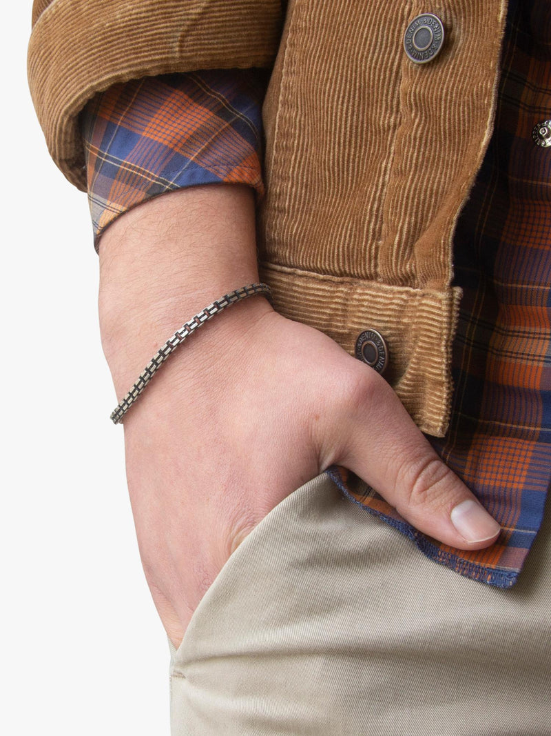 Hoxton London oxidised grooved box bracelet 20cm, UK version
