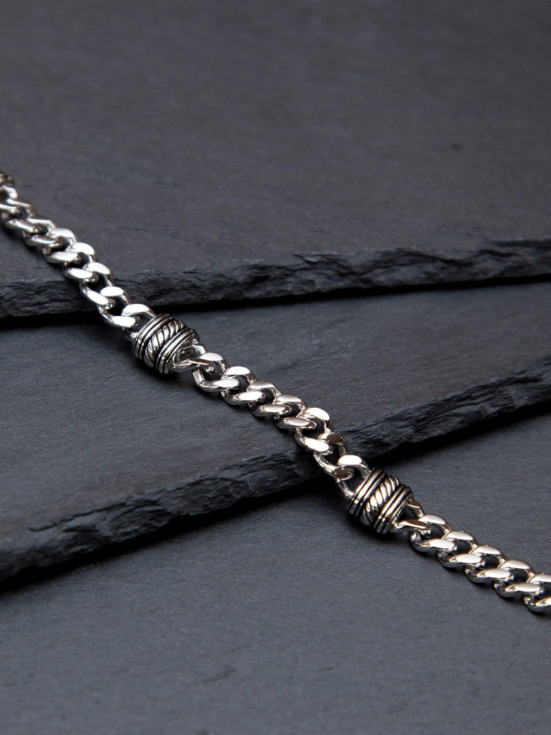 Hoxton London men's rhodium plated silver curb bracelet - British product