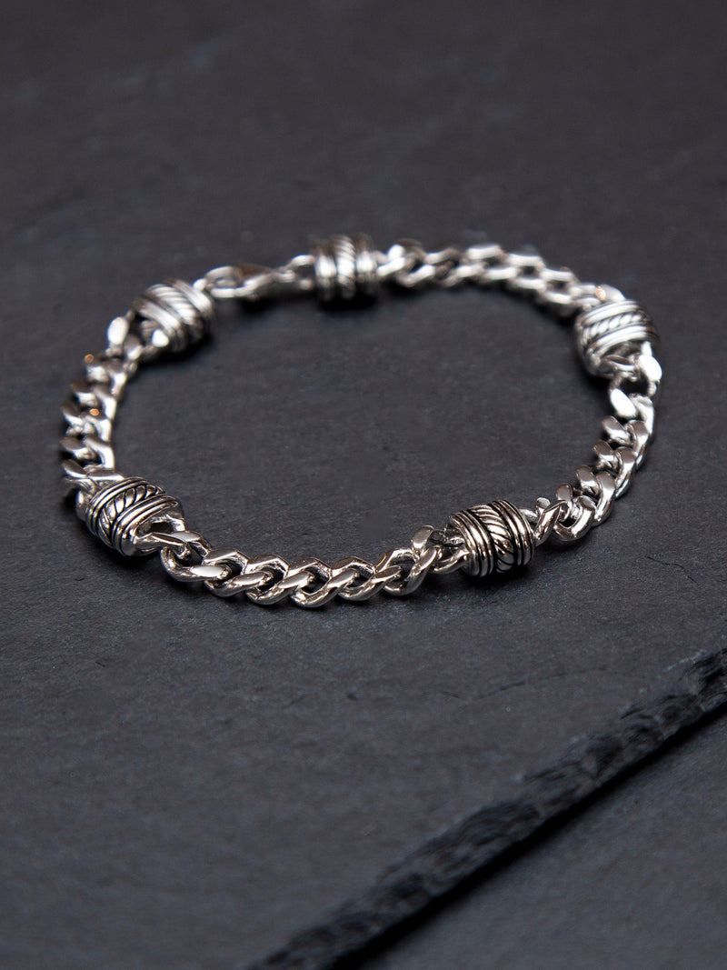 Hoxton London men's rhodium plated silver curb bracelet - British product