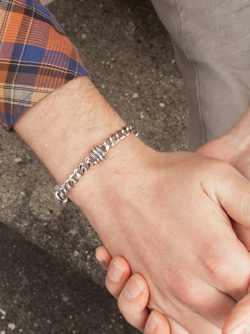 Hoxton London men's rhodium plated silver curb bracelet - British product