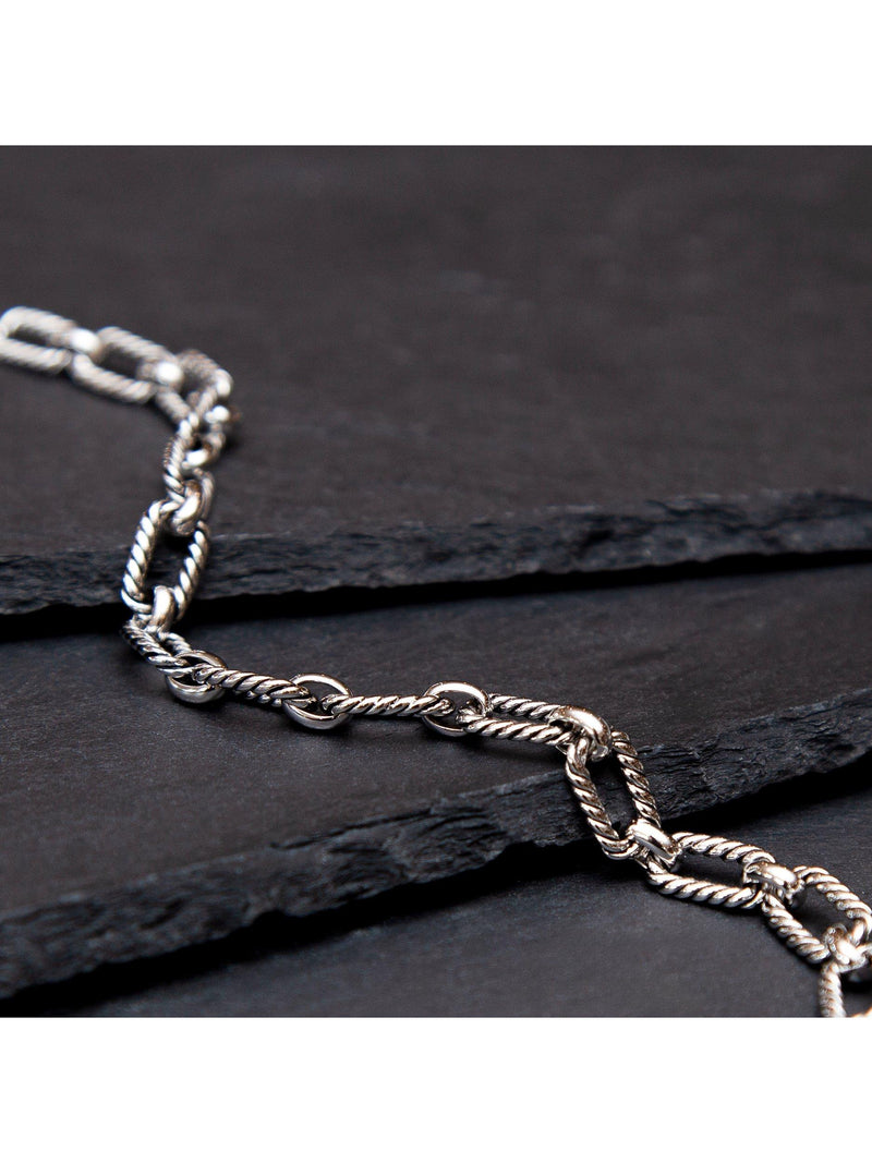 Hoxton London men's rhodium plated twist-link bracelet, imported from the UK
