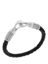 John Lewis Hoxton London Men's Leather Woven Bracelet, Silver/Black- Buy online at McGrocer