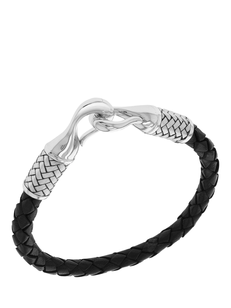 Hoxton London men's leather woven bracelet silver black - UK version