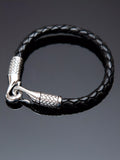 Hoxton London men's leather woven bracelet silver black - UK version