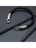 Hoxton London men's leather woven bracelet silver black - UK version