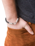 Hoxton London men's leather woven bracelet silver black - UK version