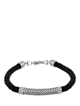 John Lewis Hoxton London Men's Rhodium Plated Leather & Satin Bracelet, Silver- Buy online at McGrocer