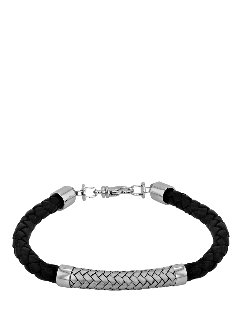 Hoxton London rhodium plated leather bracelet 21.5cm, UK version