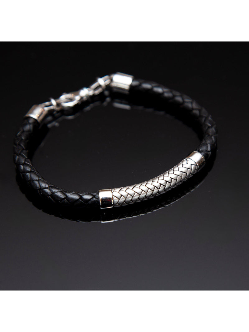 Hoxton London rhodium plated leather bracelet 21.5cm, UK version