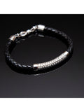 Hoxton London rhodium plated leather bracelet 21.5cm, UK version