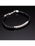 Hoxton London rhodium plated leather bracelet 21.5cm, UK version