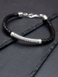 Hoxton London rhodium plated leather bracelet 21.5cm, UK version