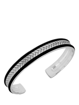 John Lewis Hoxton London Men's Leather and Satin Herringbone Bangle, Silver and Black- Buy online at McGrocer