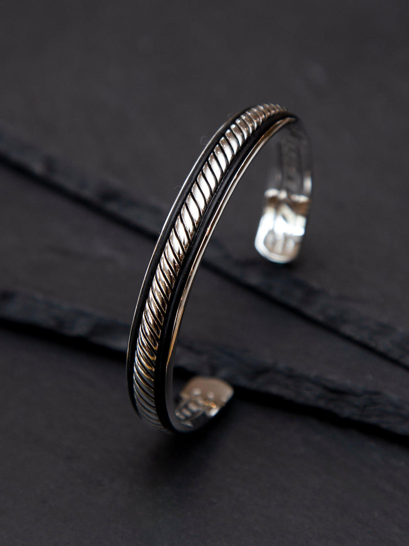 Hoxton London twist leather bangle silver black, imported from the UK