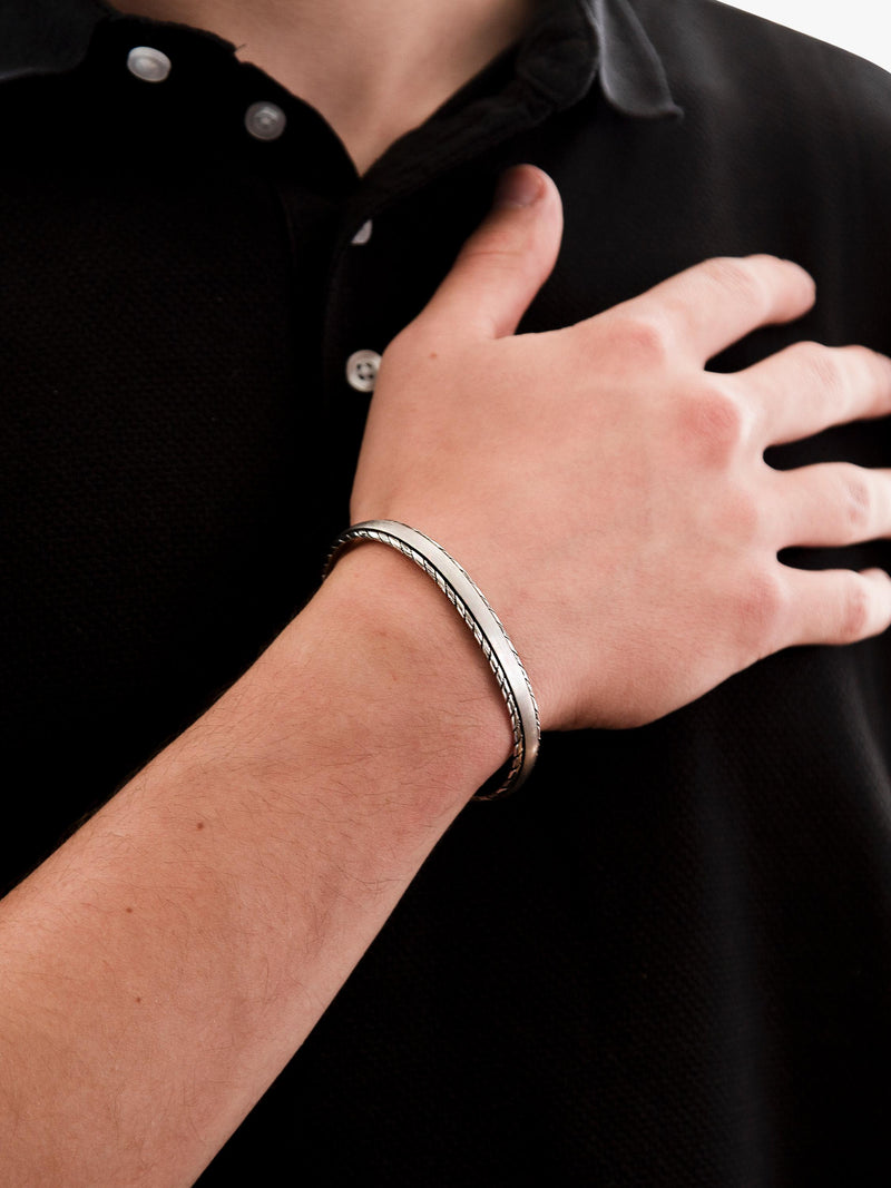 Hoxton London rhodium plated silver satin twist bangle, UK version