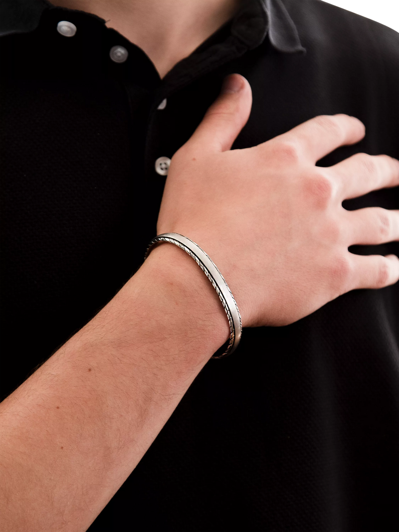 Hoxton London rhodium plated silver satin twist bangle, UK version