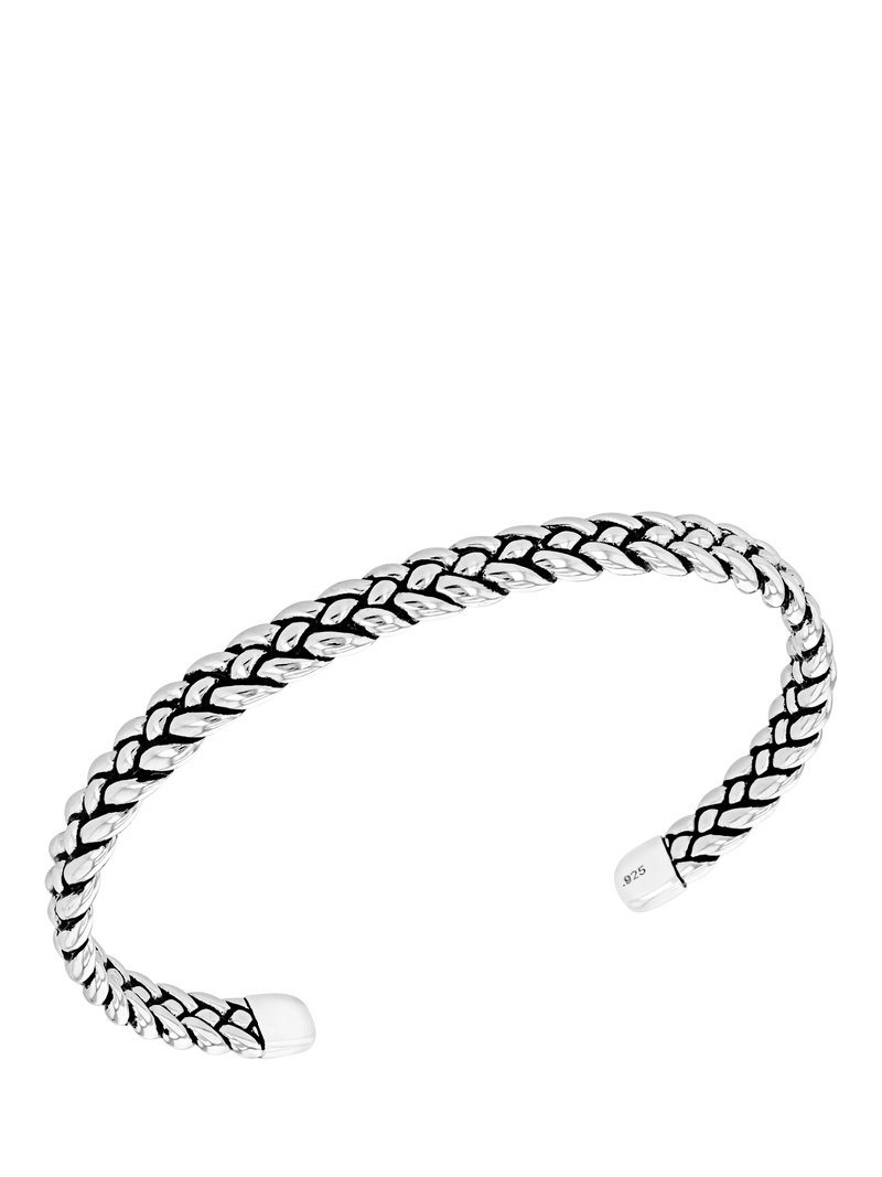 Hoxton London men's oxidised braided silver cuff bangle, UK version