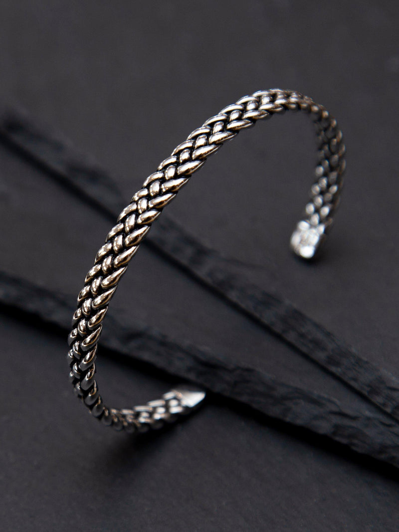 Hoxton London men's oxidised braided silver cuff bangle, UK version