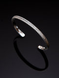 Hoxton London sterling silver herringbone cuff bangle, imported from the UK