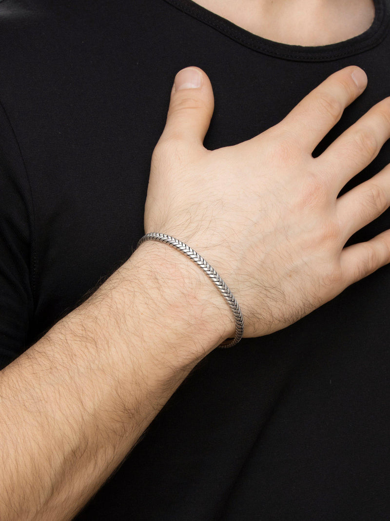 Hoxton London sterling silver herringbone cuff bangle, imported from the UK