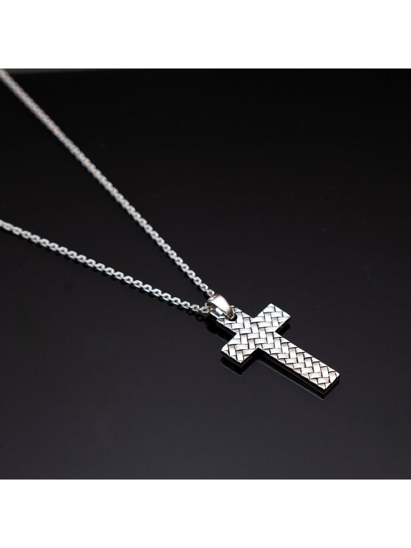 Hoxton London rhodium plated silver cross necklace 51cm, UK version