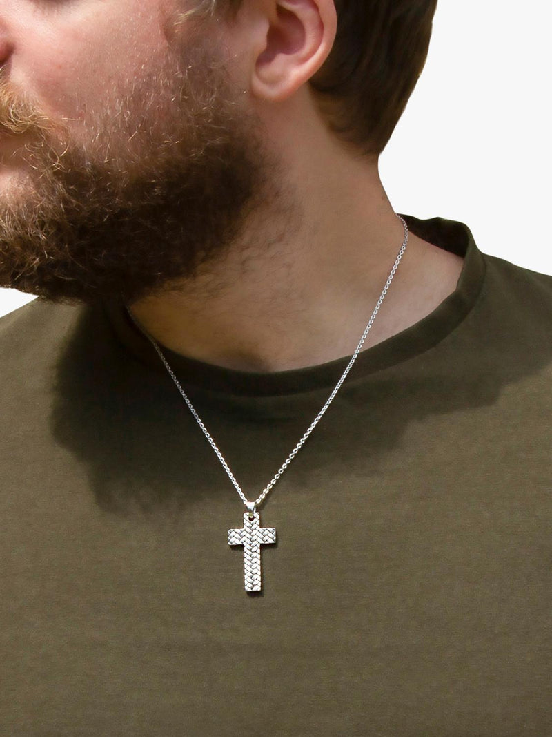 Hoxton London rhodium plated silver cross necklace 51cm, UK version